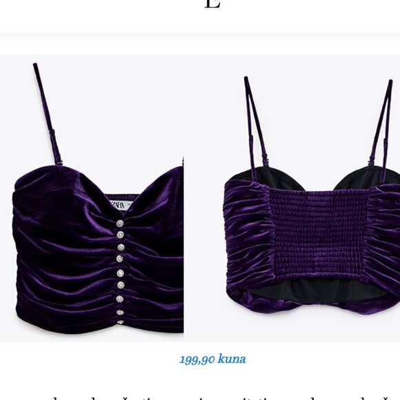 Zara Purple Velvet Ruched Crop Top with Spaghetti Straps - Size Small NWT - Picture 6 of 9